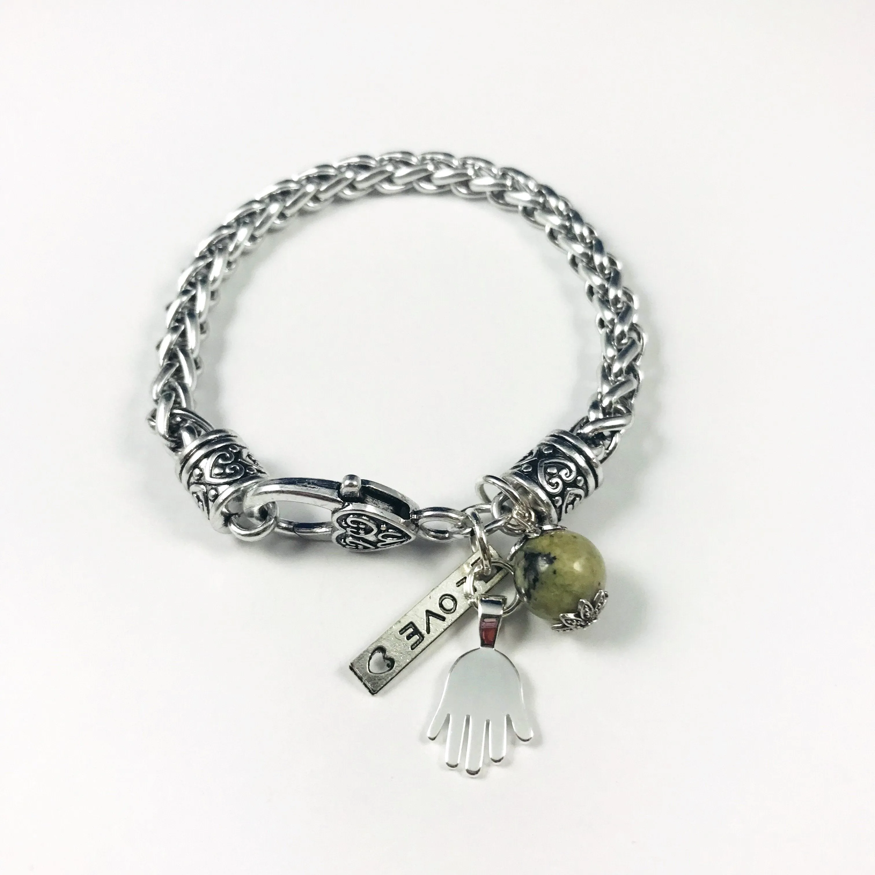 Hand shaped Chain bracelet/sterling hand w/bead/Hand therapy jewelry