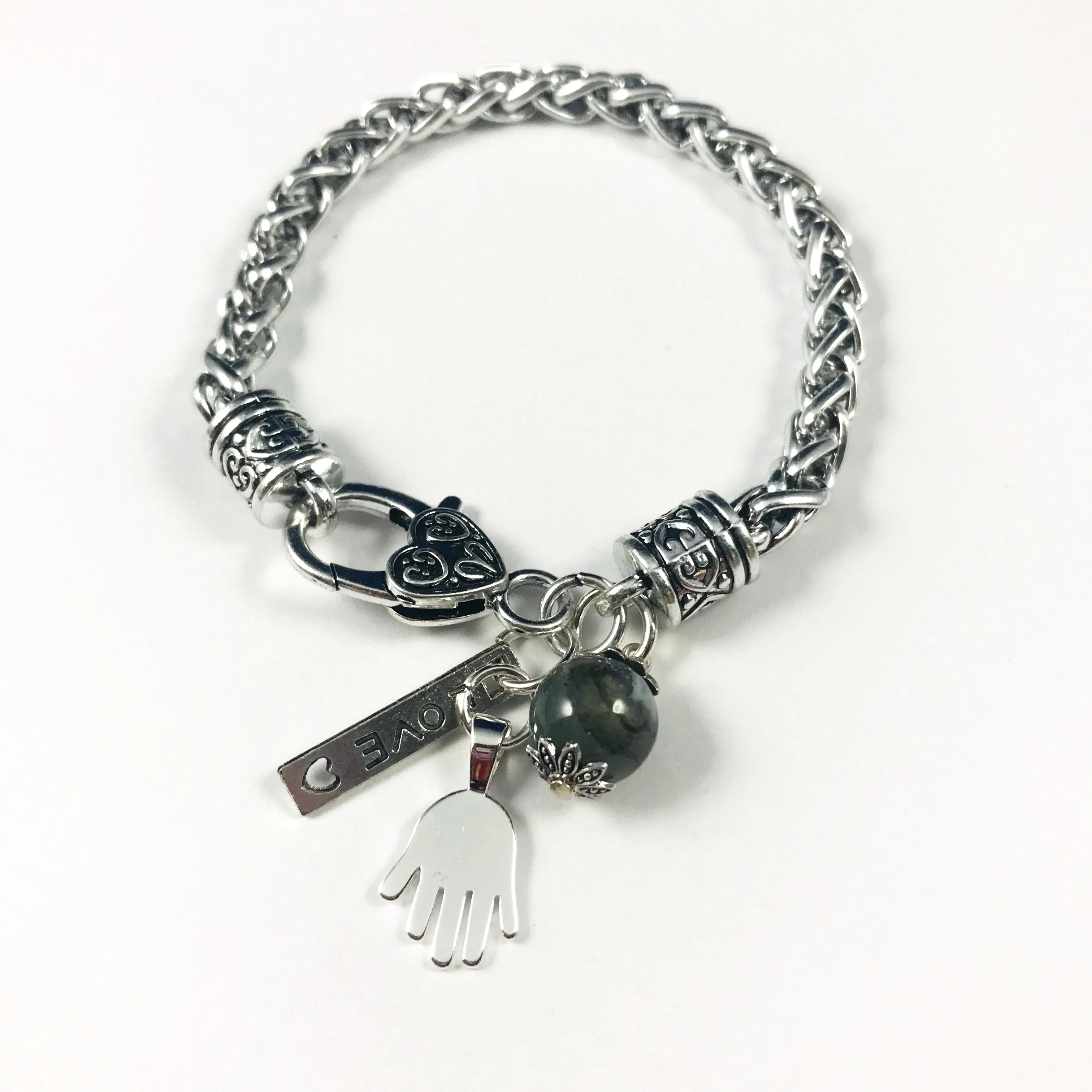 Hand shaped Chain bracelet/sterling hand w/bead/Hand therapy jewelry