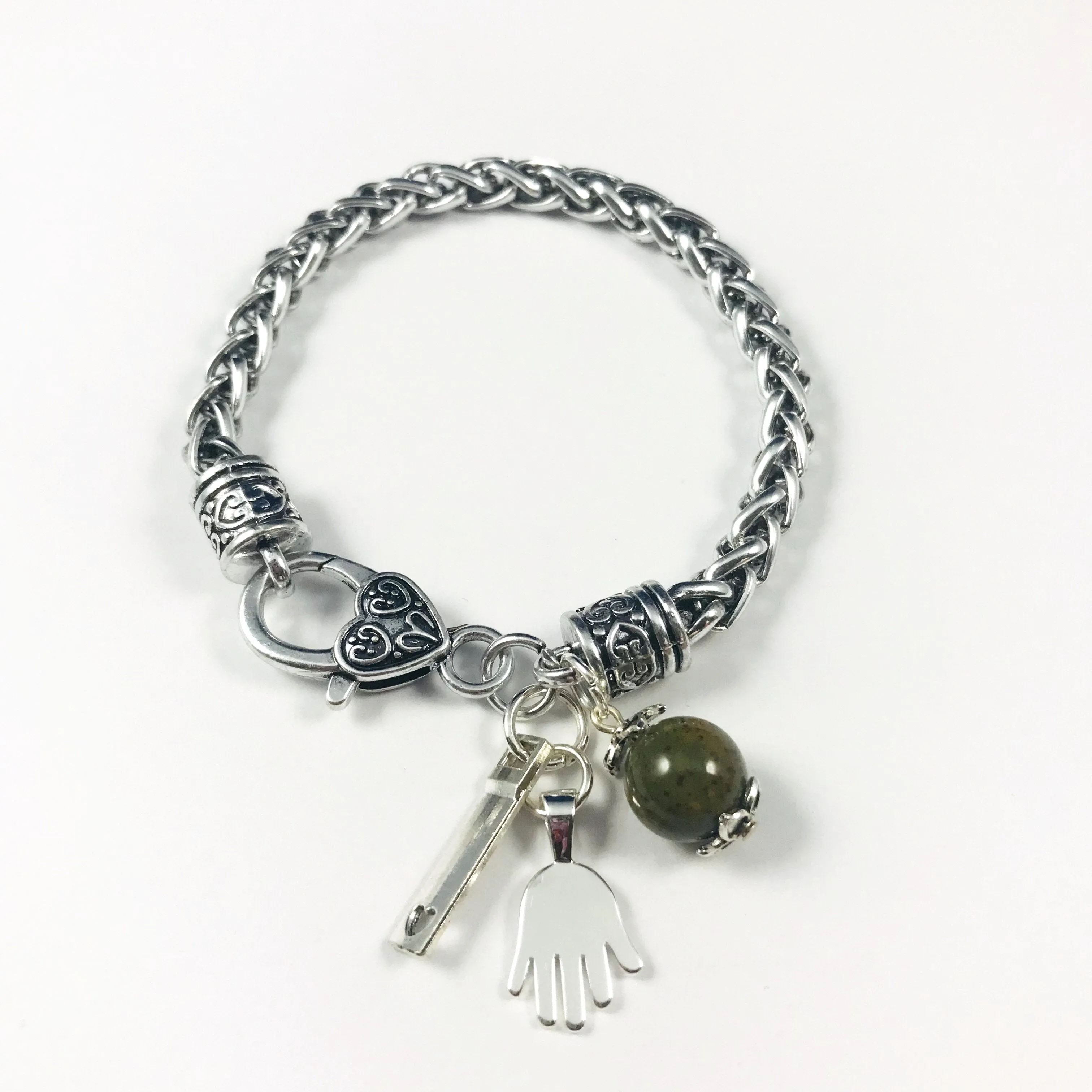 Hand shaped Chain bracelet/sterling hand w/bead/Hand therapy jewelry