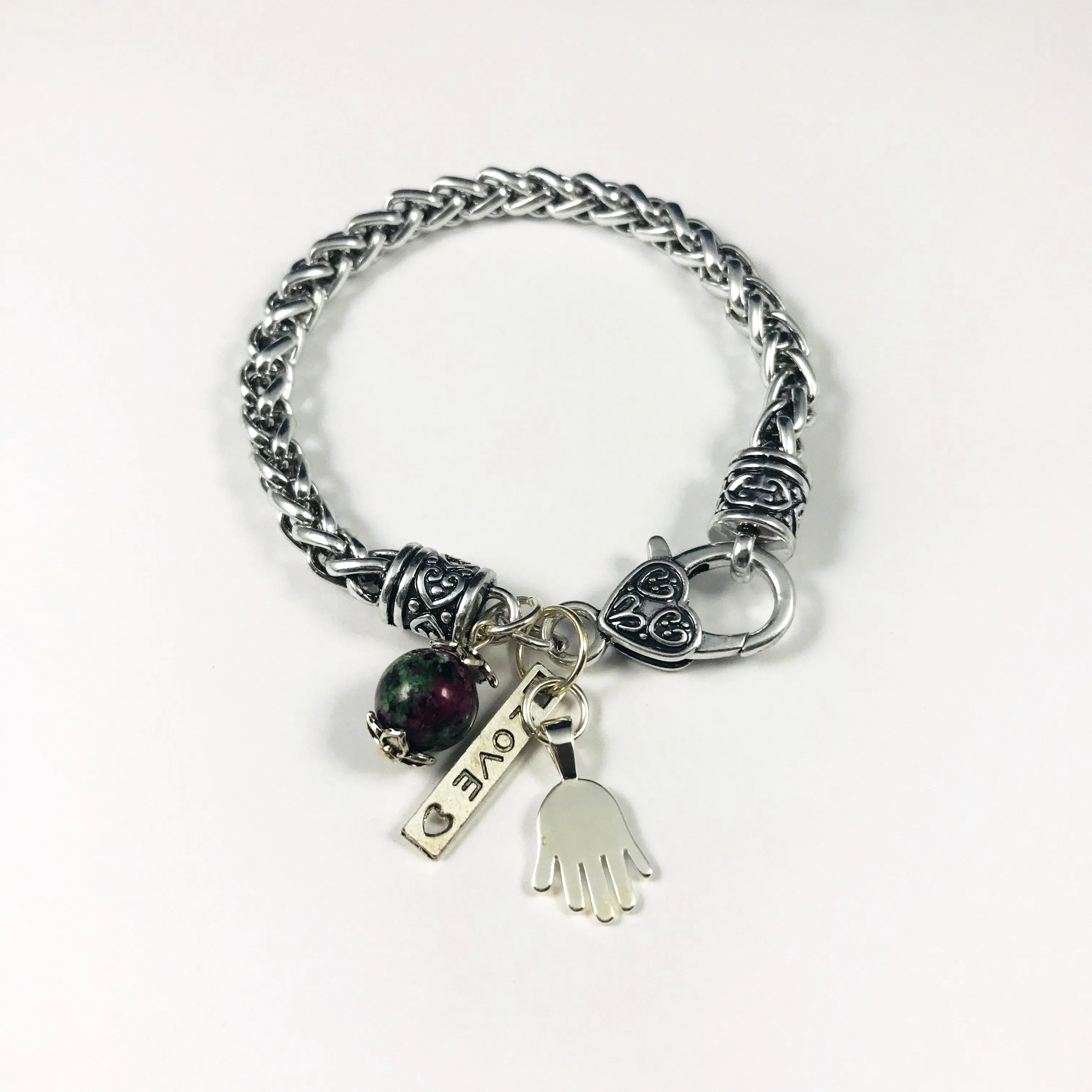Hand shaped Chain bracelet/sterling hand w/bead/Hand therapy jewelry