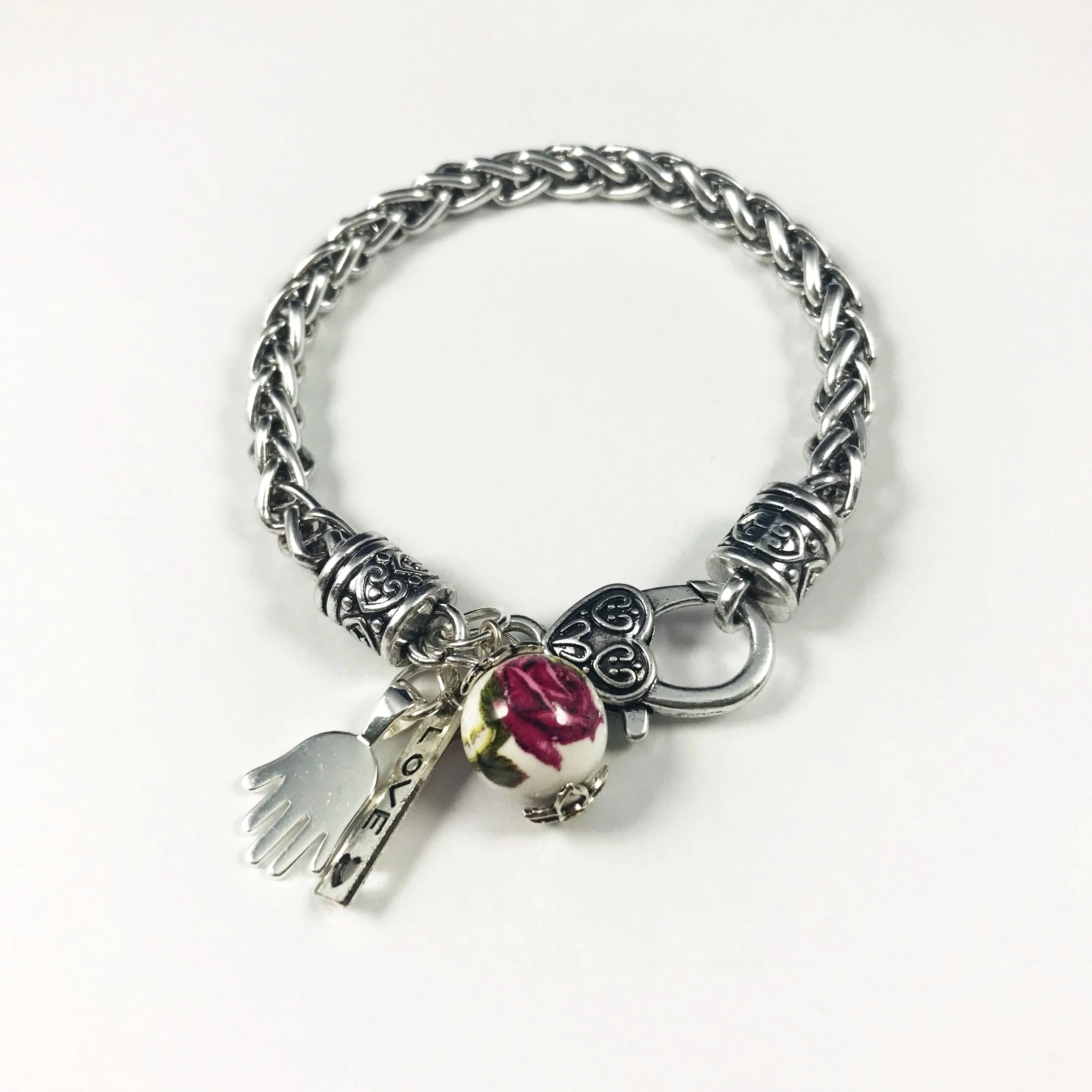 Hand shaped Chain bracelet/sterling hand w/bead/Hand therapy jewelry