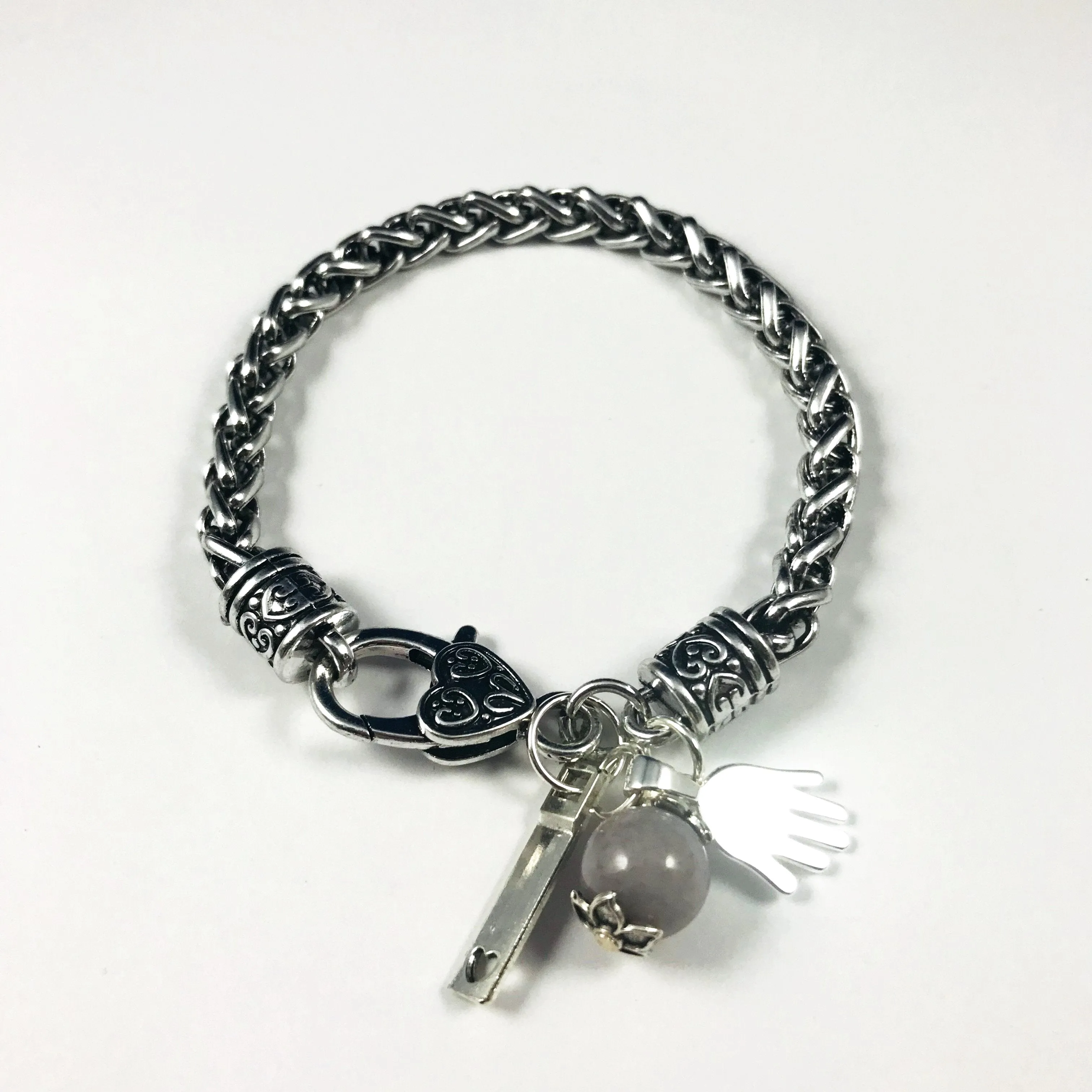 Hand shaped Chain bracelet/sterling hand w/bead/Hand therapy jewelry
