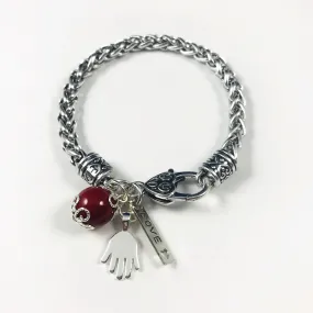 Hand shaped Chain bracelet/sterling hand w/bead/Hand therapy jewelry
