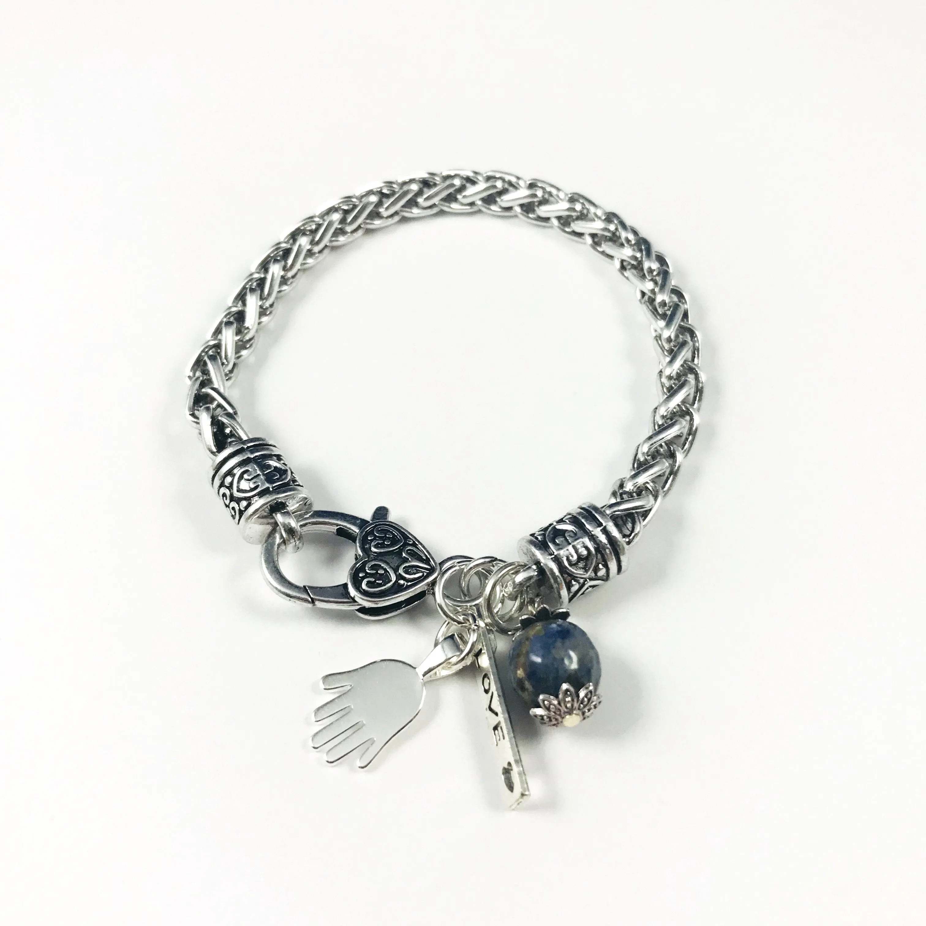 Hand shaped Chain bracelet/sterling hand w/bead/Hand therapy jewelry