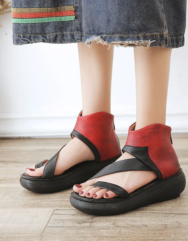 Handmade Color-Matching Wedge Strap Sandals