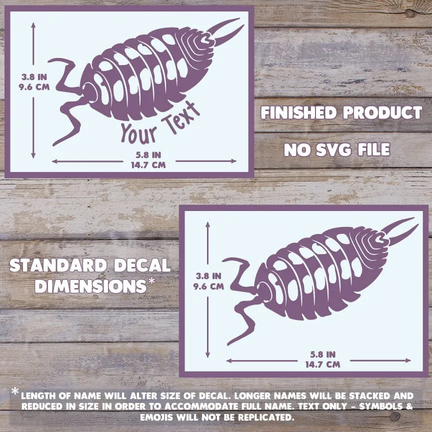 High Yellow Isopod Decal, Personalized Waterproof Vinyl, Cute insect Car Decal