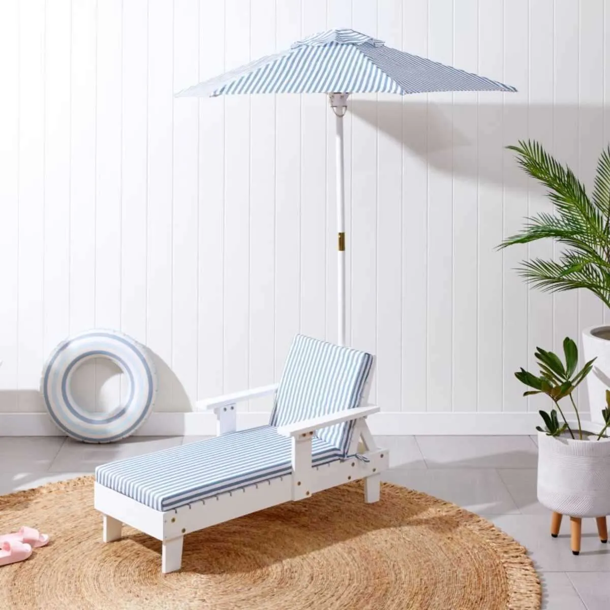 Kids Sun Lounger and Umbrella Set - White - SECONDS
