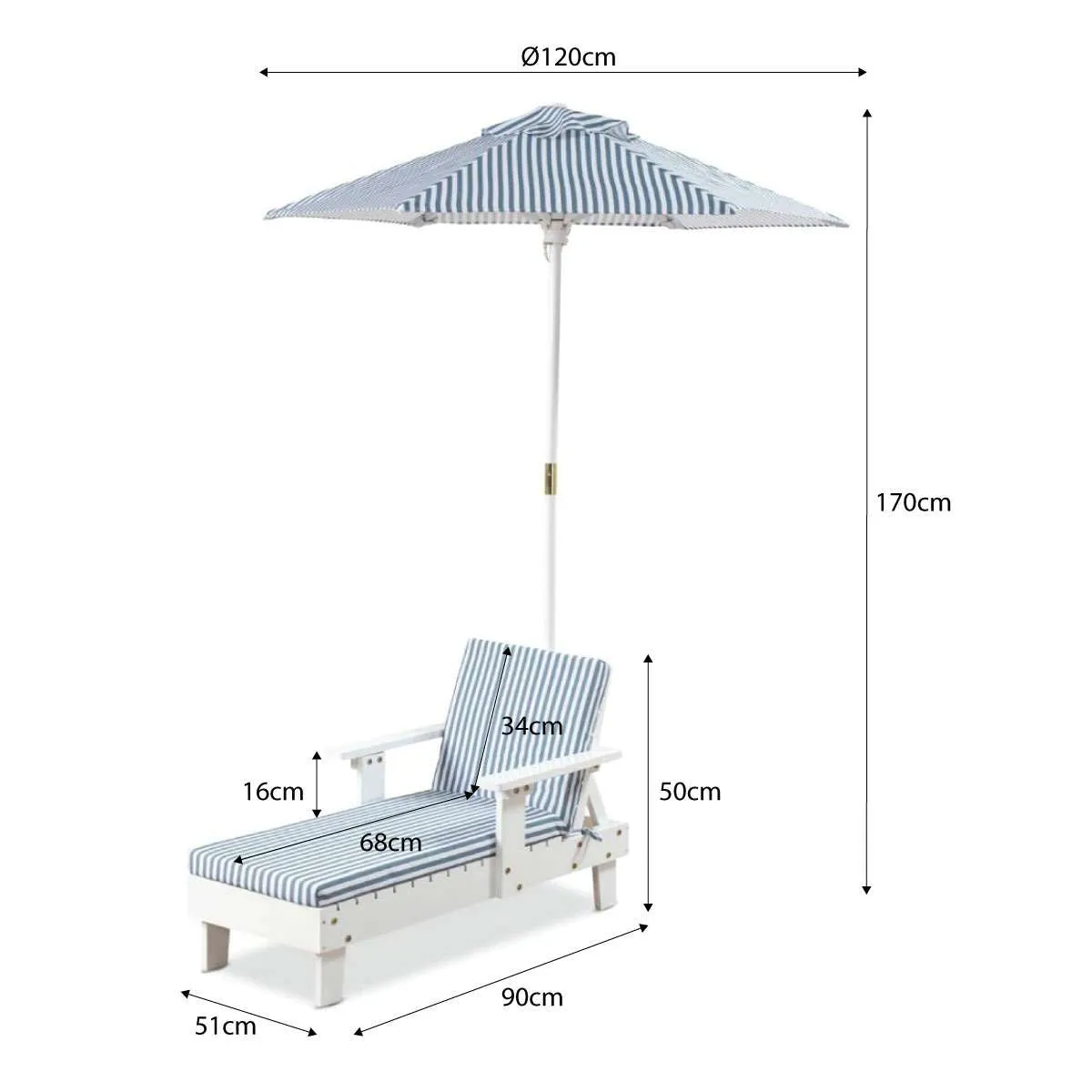 Kids Sun Lounger and Umbrella Set - White - SECONDS