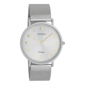 Light grey OOZOO watch with light grey metal mesh bracelet - C20379