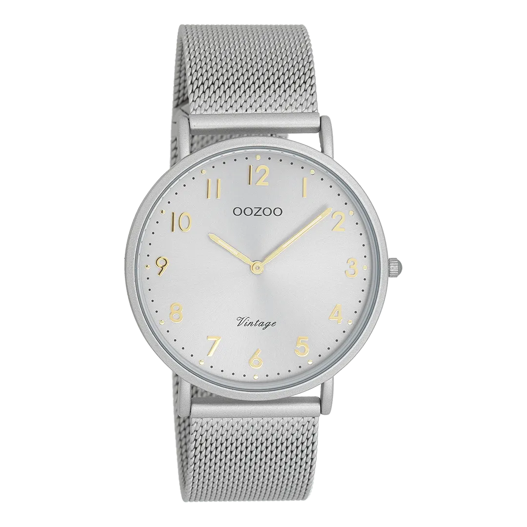 Light grey OOZOO watch with light grey metal mesh bracelet - C20379