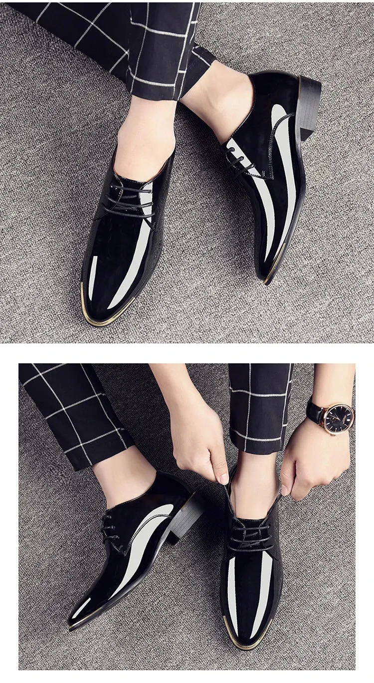 Men's Wedding White Shoes Rubber Sole Dress Lether Flats Patent Leather Shoes