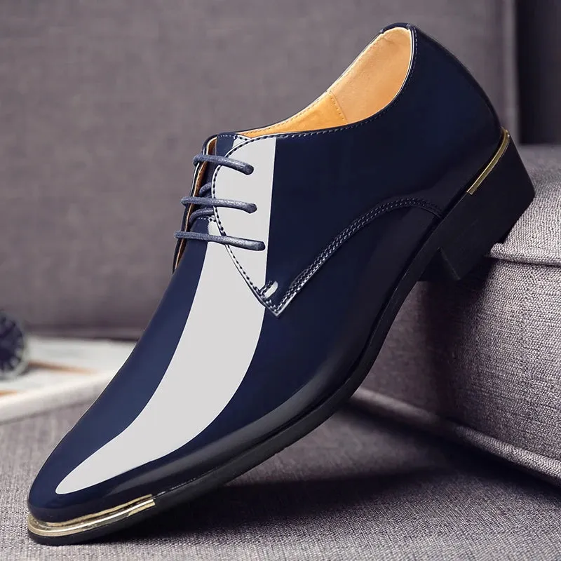 Men's Wedding White Shoes Rubber Sole Dress Lether Flats Patent Leather Shoes