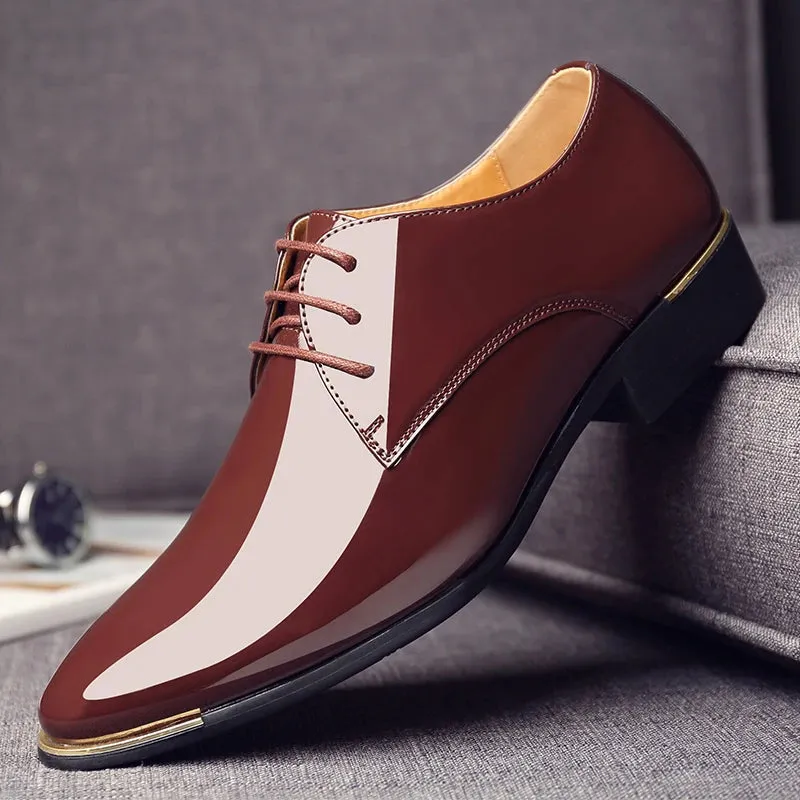 Men's Wedding White Shoes Rubber Sole Dress Lether Flats Patent Leather Shoes