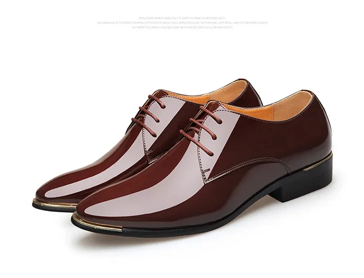 Men's Wedding White Shoes Rubber Sole Dress Lether Flats Patent Leather Shoes