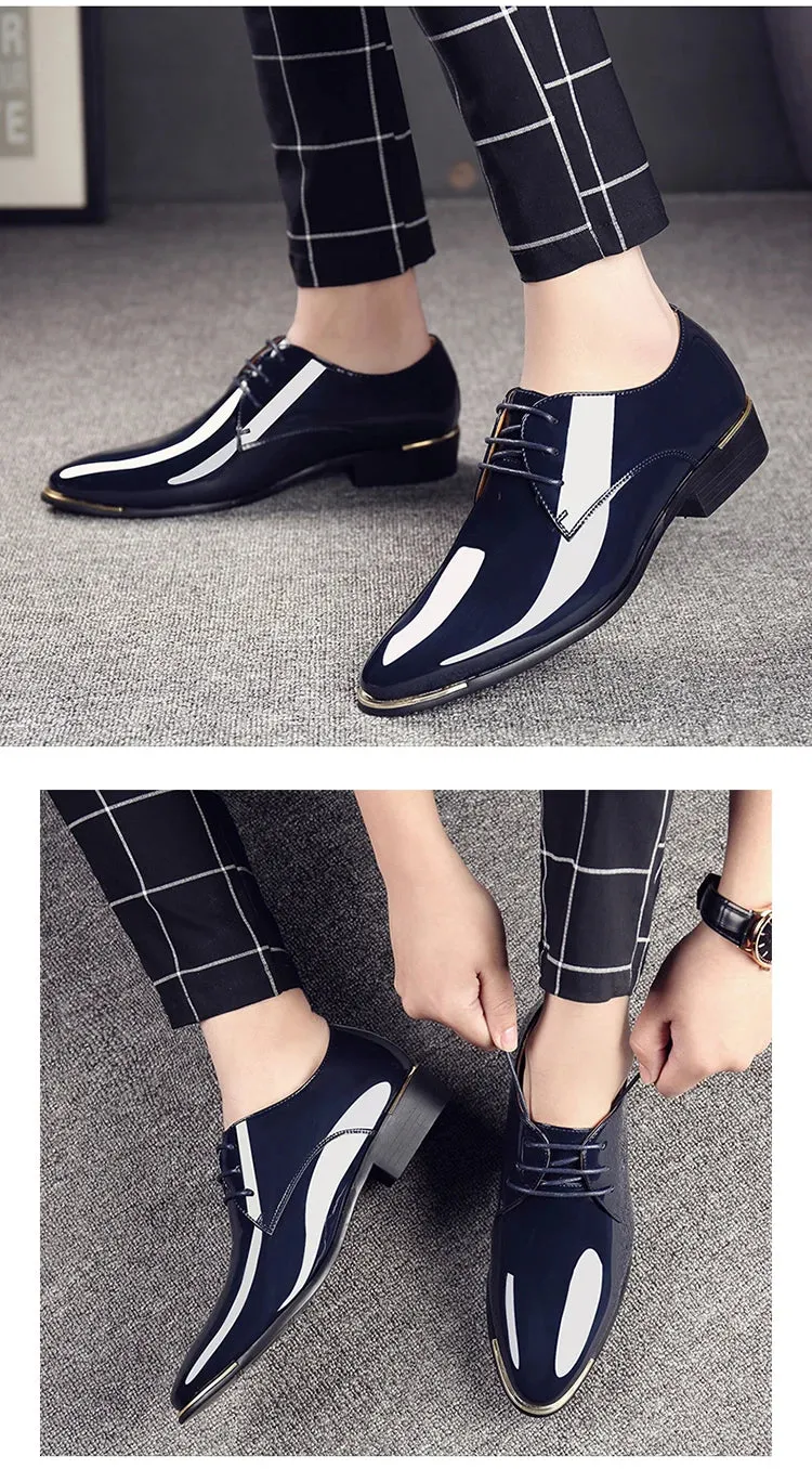 Men's Wedding White Shoes Rubber Sole Dress Lether Flats Patent Leather Shoes