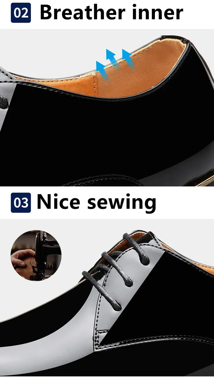 Men's Wedding White Shoes Rubber Sole Dress Lether Flats Patent Leather Shoes