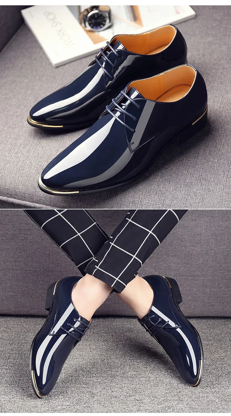 Men's Wedding White Shoes Rubber Sole Dress Lether Flats Patent Leather Shoes