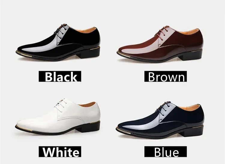 Men's Wedding White Shoes Rubber Sole Dress Lether Flats Patent Leather Shoes
