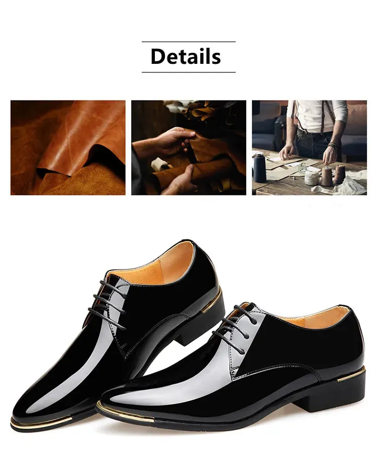 Men's Wedding White Shoes Rubber Sole Dress Lether Flats Patent Leather Shoes