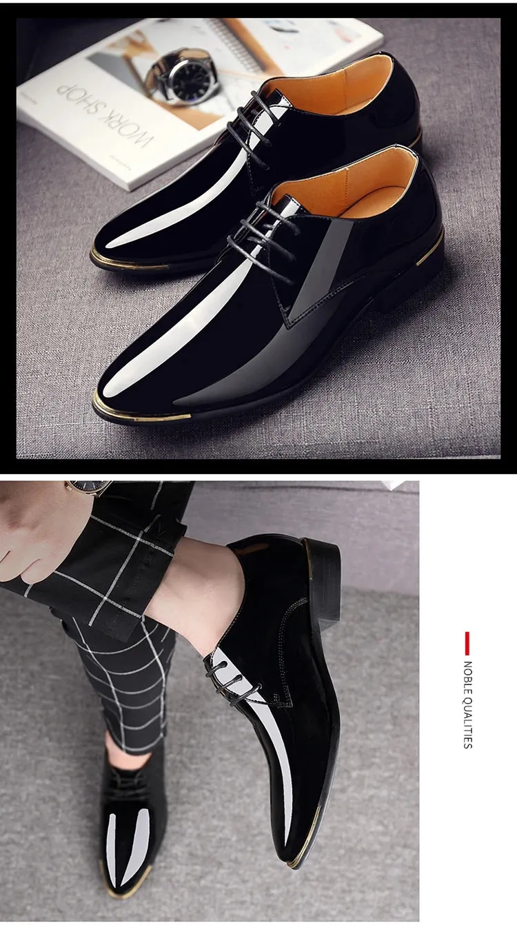 Men's Wedding White Shoes Rubber Sole Dress Lether Flats Patent Leather Shoes