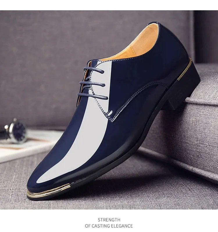 Men's Wedding White Shoes Rubber Sole Dress Lether Flats Patent Leather Shoes