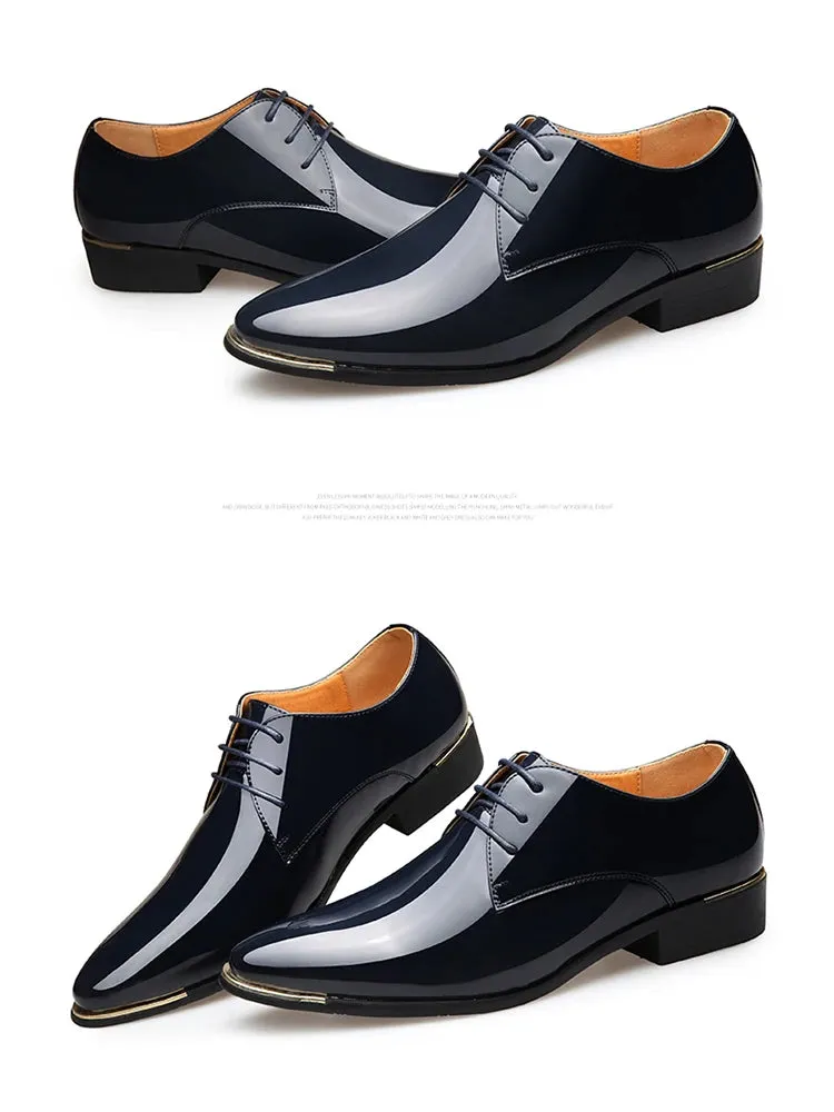 Men's Wedding White Shoes Rubber Sole Dress Lether Flats Patent Leather Shoes