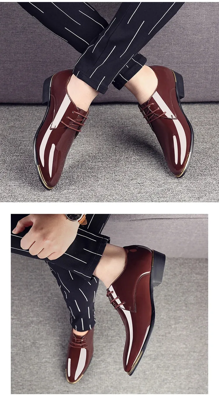 Men's Wedding White Shoes Rubber Sole Dress Lether Flats Patent Leather Shoes