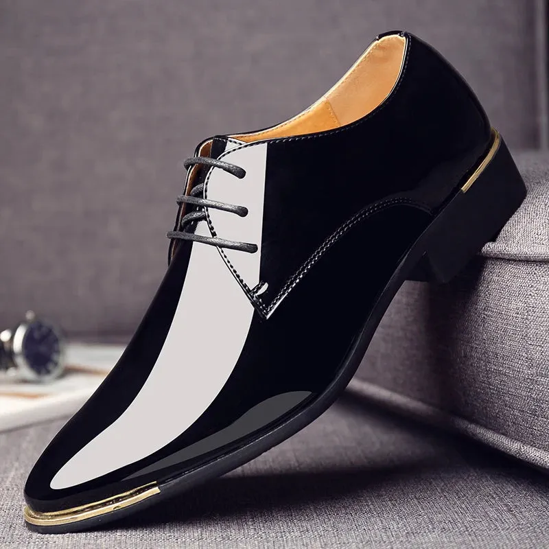 Men's Wedding White Shoes Rubber Sole Dress Lether Flats Patent Leather Shoes
