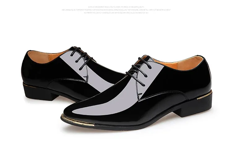 Men's Wedding White Shoes Rubber Sole Dress Lether Flats Patent Leather Shoes