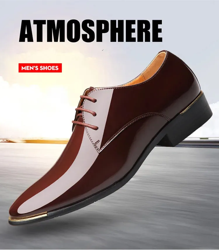 Men's Wedding White Shoes Rubber Sole Dress Lether Flats Patent Leather Shoes