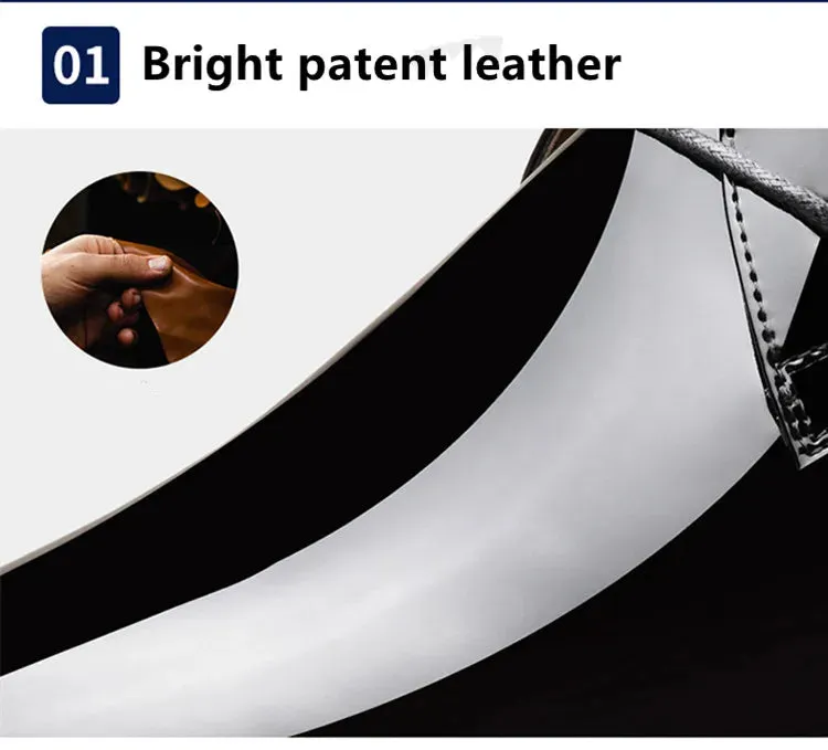 Men's Wedding White Shoes Rubber Sole Dress Lether Flats Patent Leather Shoes