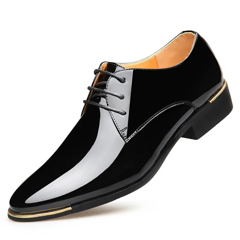 Men's Wedding White Shoes Rubber Sole Dress Lether Flats Patent Leather Shoes