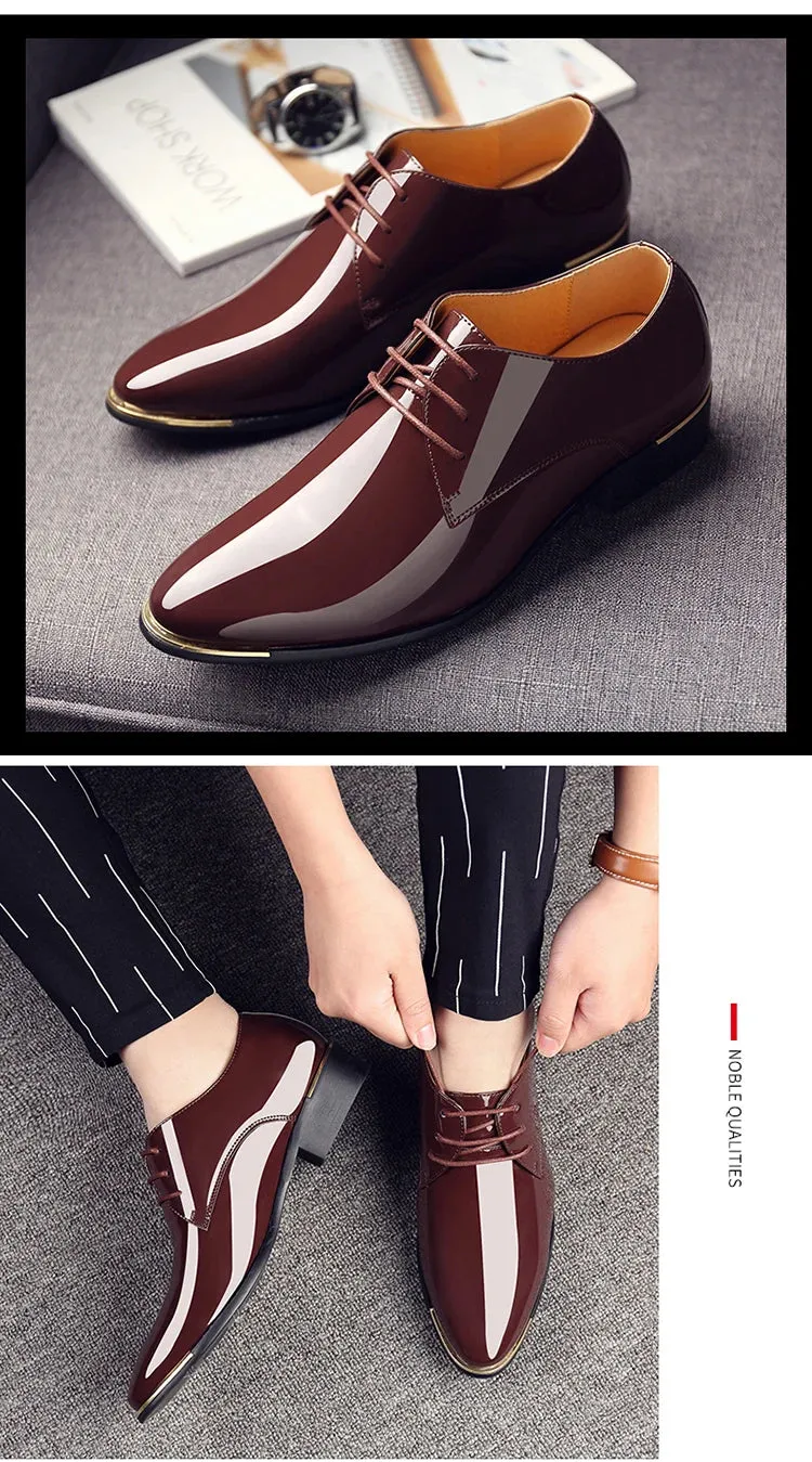 Men's Wedding White Shoes Rubber Sole Dress Lether Flats Patent Leather Shoes