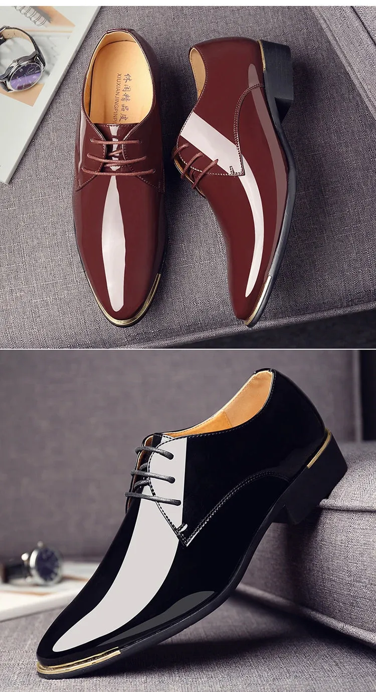 Men's Wedding White Shoes Rubber Sole Dress Lether Flats Patent Leather Shoes