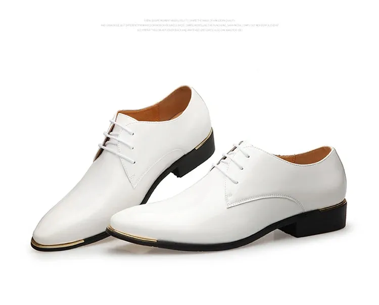 Men's Wedding White Shoes Rubber Sole Dress Lether Flats Patent Leather Shoes