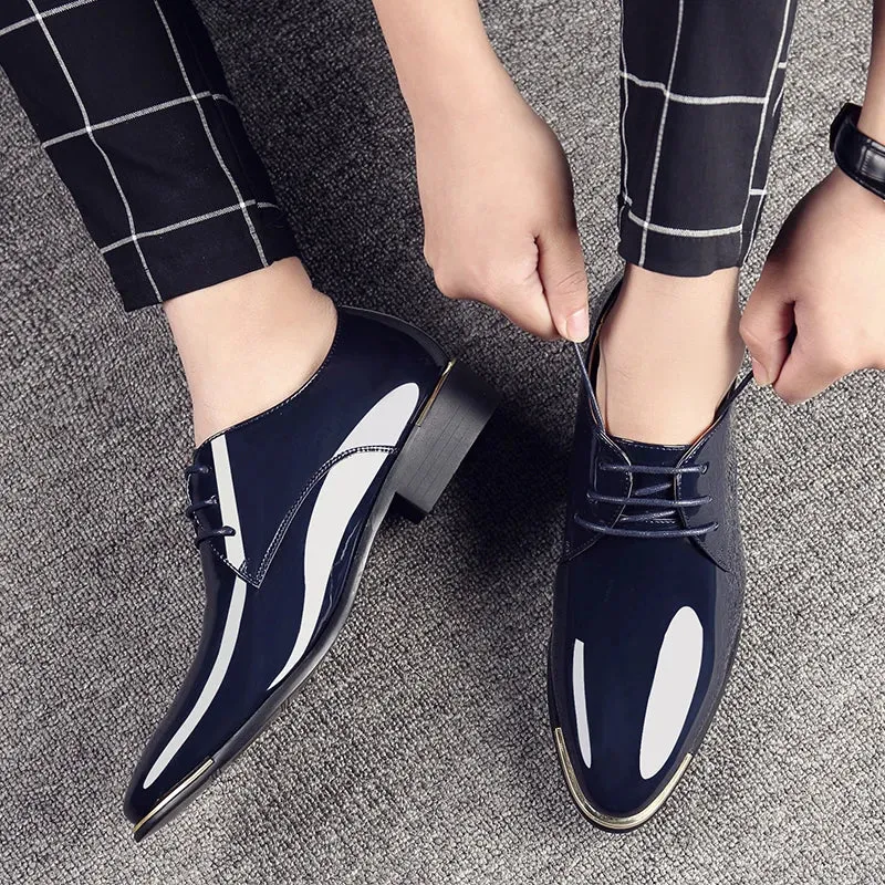 Men's Wedding White Shoes Rubber Sole Dress Lether Flats Patent Leather Shoes
