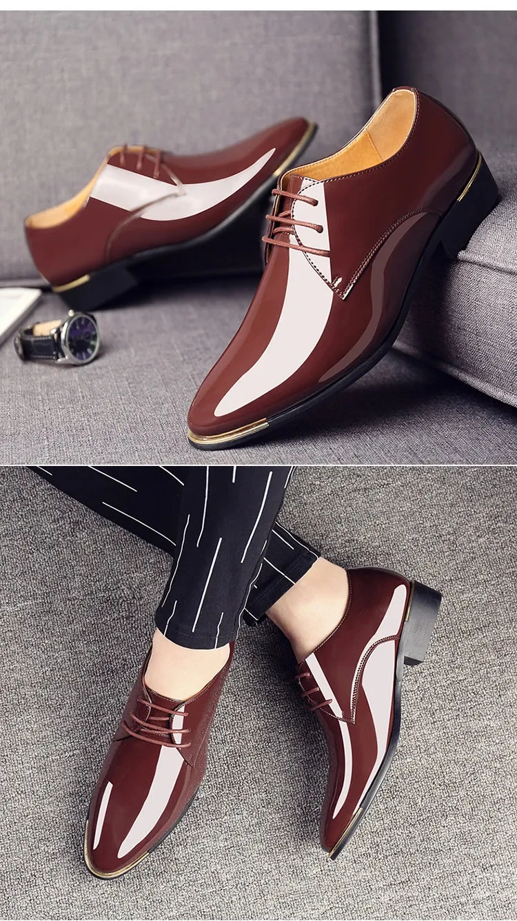 Men's Wedding White Shoes Rubber Sole Dress Lether Flats Patent Leather Shoes