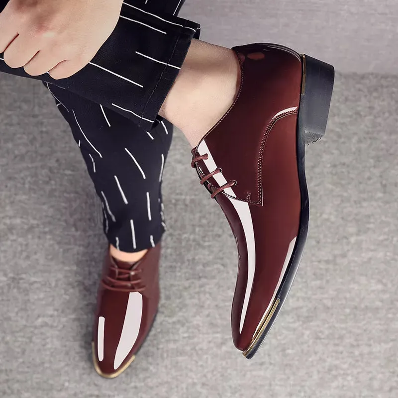 Men's Wedding White Shoes Rubber Sole Dress Lether Flats Patent Leather Shoes
