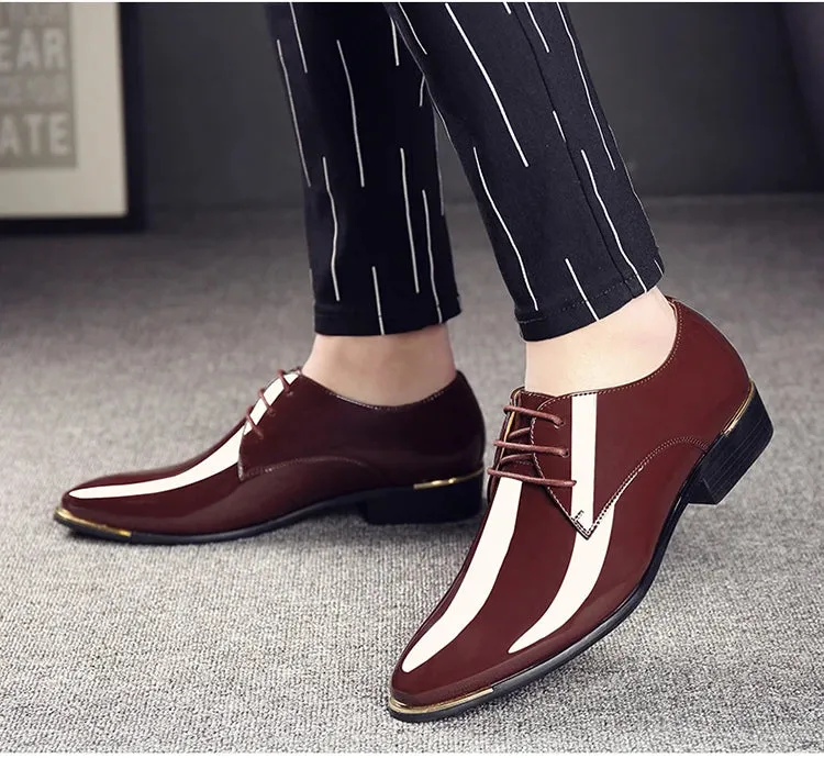 Men's Wedding White Shoes Rubber Sole Dress Lether Flats Patent Leather Shoes