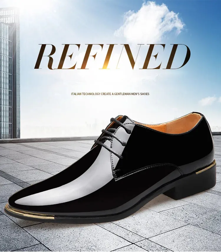 Men's Wedding White Shoes Rubber Sole Dress Lether Flats Patent Leather Shoes