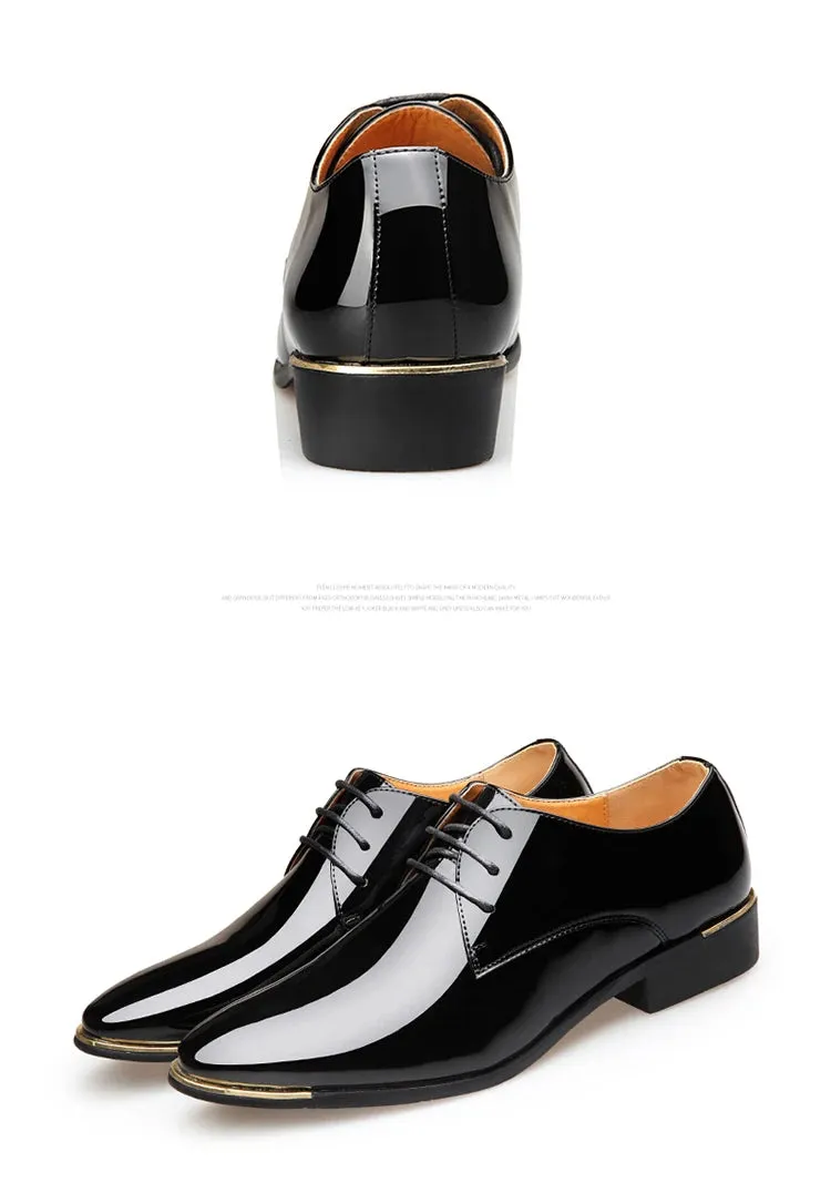 Men's Wedding White Shoes Rubber Sole Dress Lether Flats Patent Leather Shoes