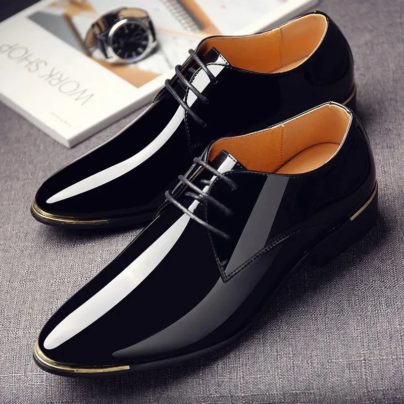 Men's Wedding White Shoes Rubber Sole Dress Lether Flats Patent Leather Shoes