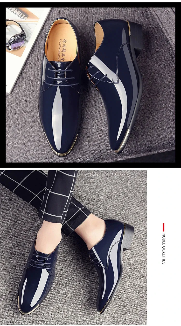 Men's Wedding White Shoes Rubber Sole Dress Lether Flats Patent Leather Shoes