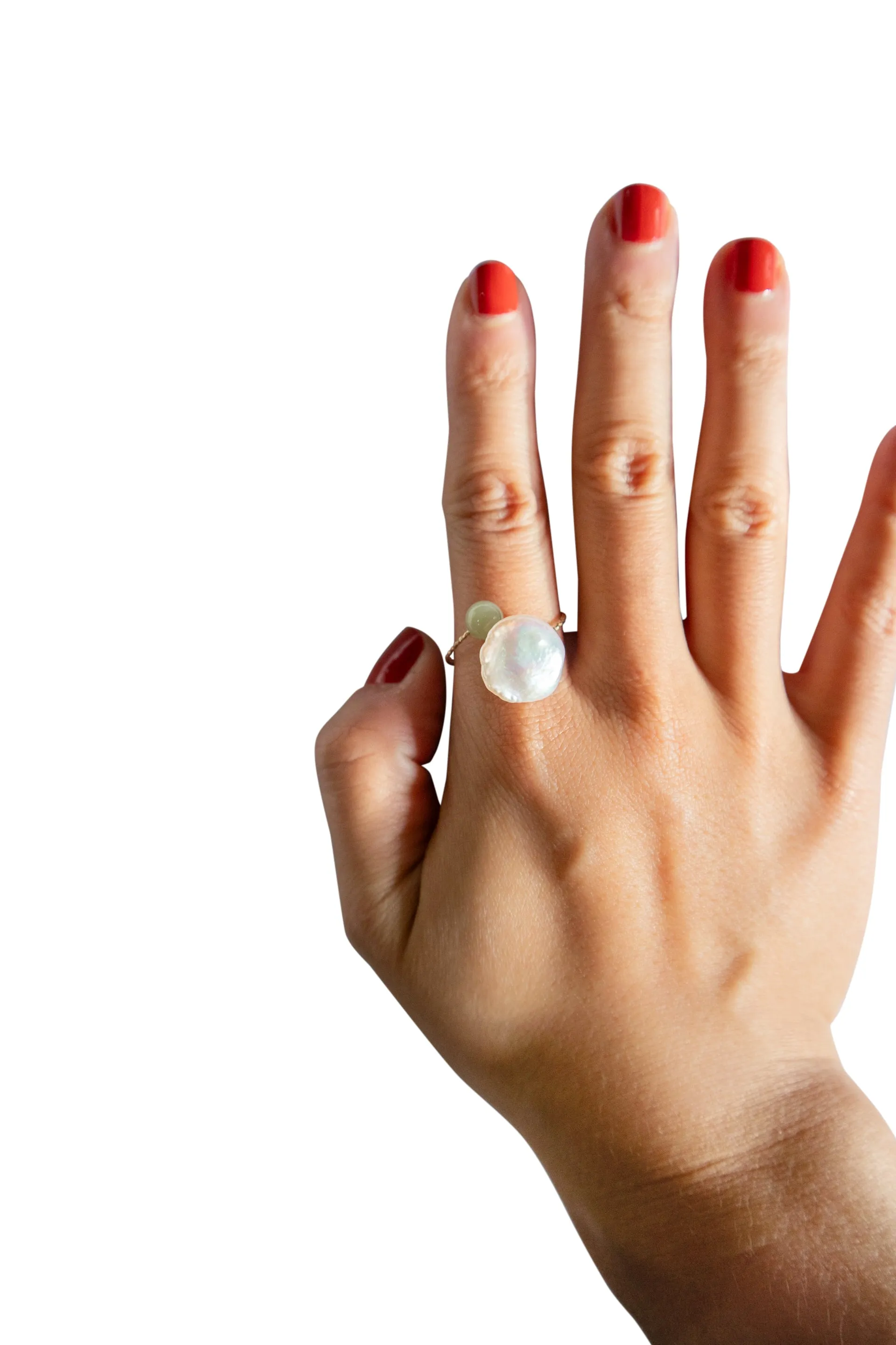 Monet — Jade & baroque pearl adjustable ring