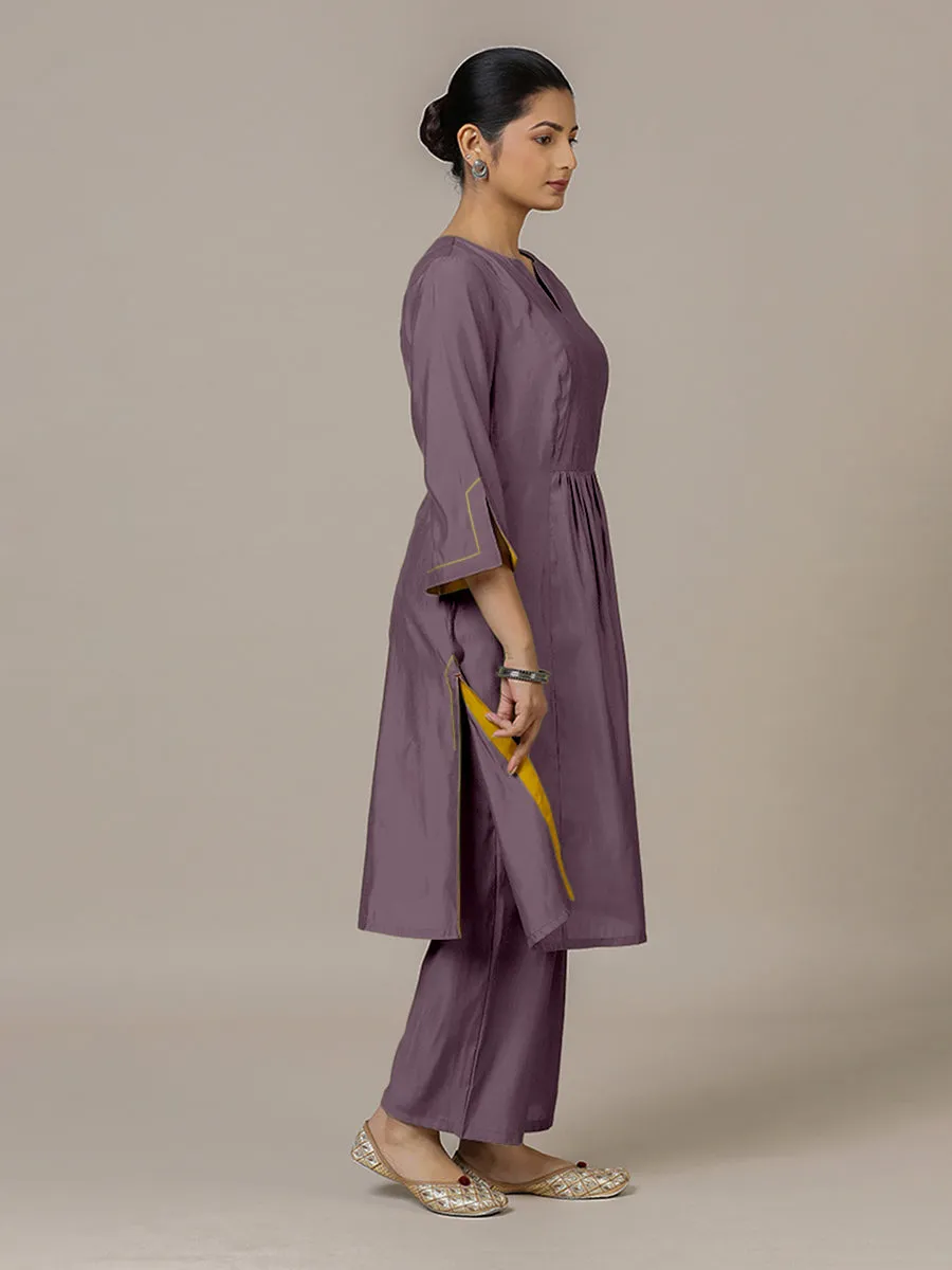 Nimrat x Rozaana | A Line Kurta in Purple Mauve with Thread Work | Coords or Only Kurta