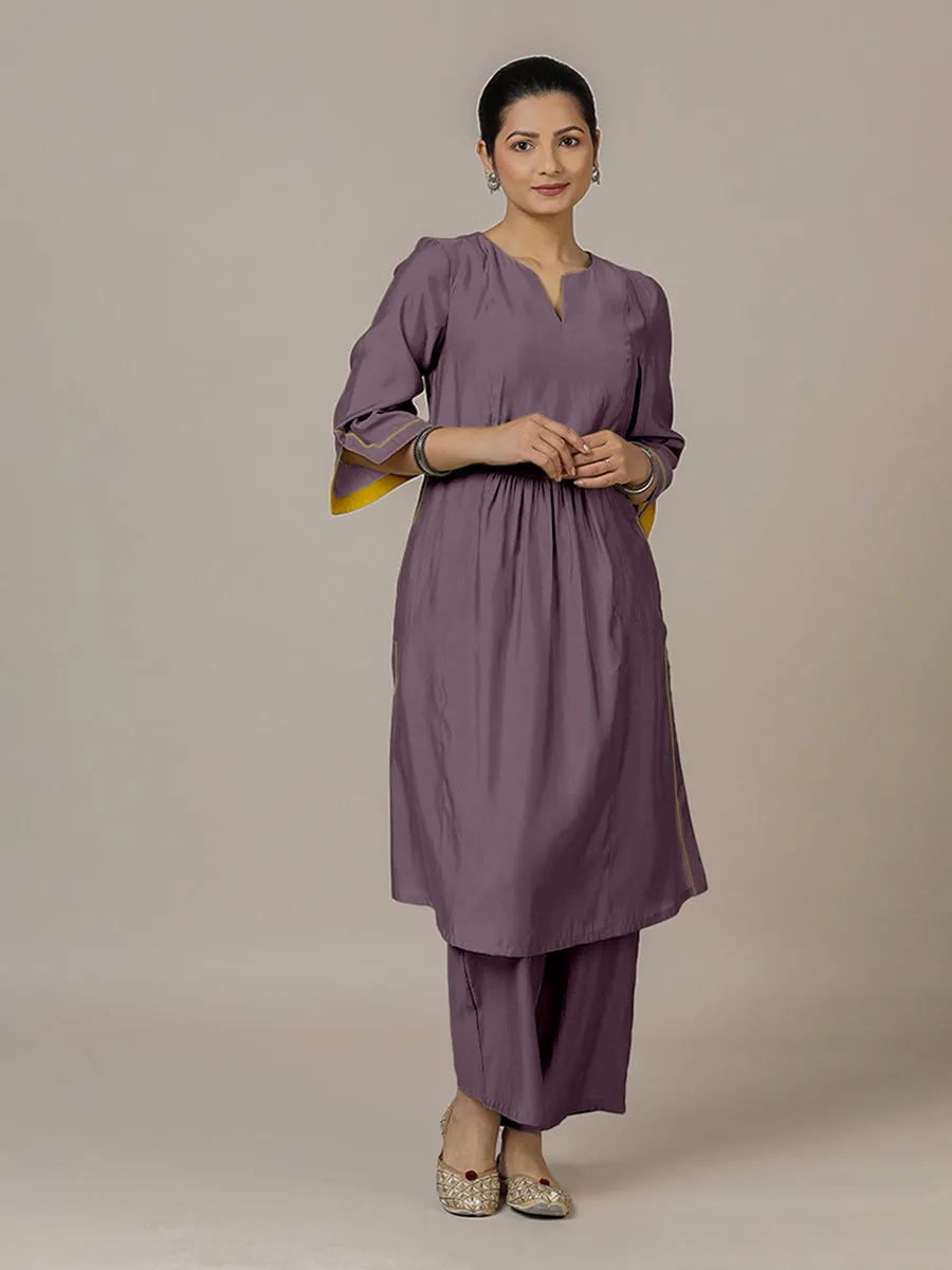 Nimrat x Rozaana | A Line Kurta in Purple Mauve with Thread Work | Coords or Only Kurta