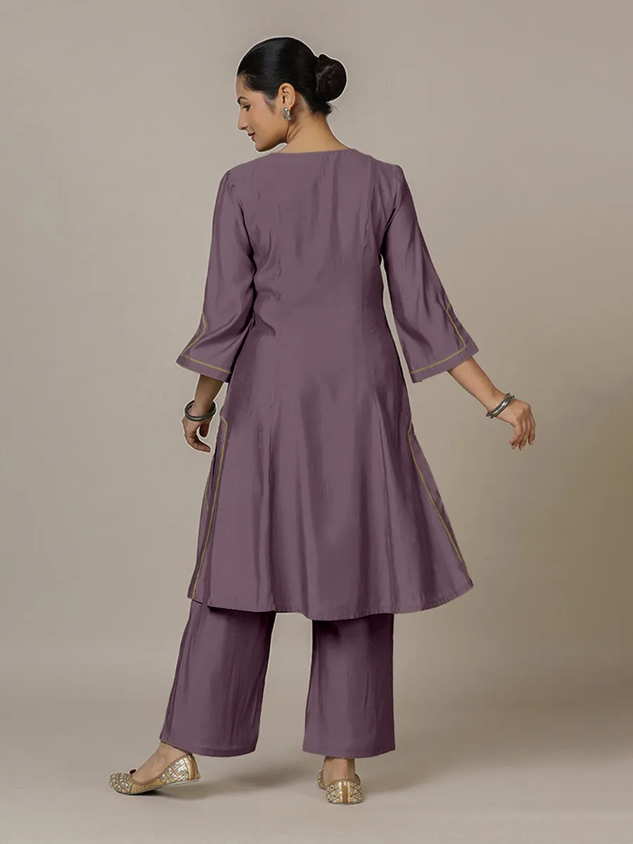 Nimrat x Rozaana | A Line Kurta in Purple Mauve with Thread Work | Coords or Only Kurta