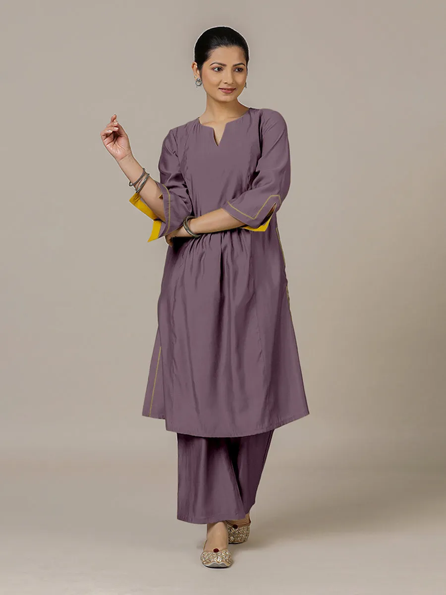 Nimrat x Rozaana | A Line Kurta in Purple Mauve with Thread Work | Coords or Only Kurta