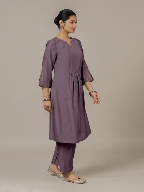 Nimrat x Rozaana | A Line Kurta in Purple Mauve with Thread Work | Coords or Only Kurta
