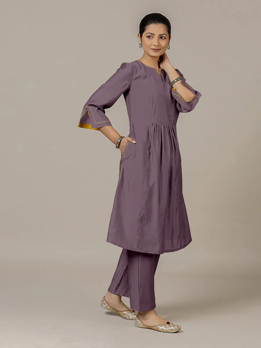 Nimrat x Rozaana | A Line Kurta in Purple Mauve with Thread Work | Coords or Only Kurta